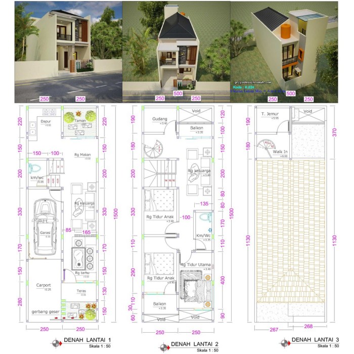 Desain rumah kost 15 x 5 2lantai