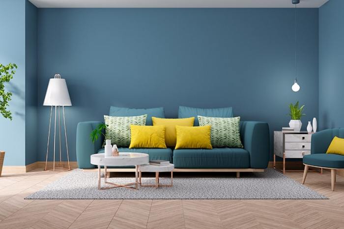 Wohnzimmer ideen blaues sofa