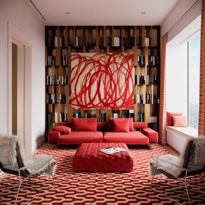 Red room living accents carpet decorating design ways interior look have good floor into rock rug sofa area can showstopper